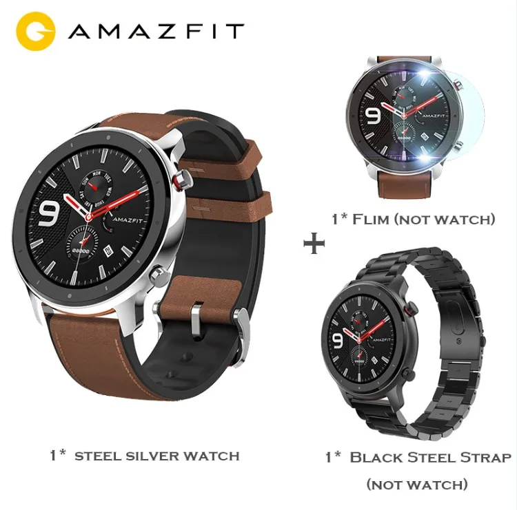 Международная версия Amazfit GTR 47 мм смарт watchGPS активно-матричные осид, Экран 24 дней работы от аккумулятора часы для плавания 50ATM водонепроницаемый серебро - Цвет: Silver ad blacksteel