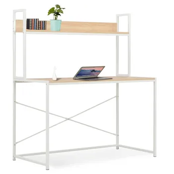 

Modern Woden Computer Desk Combination Steel Frame Tables Home Bedroom Desks with Bookshelf Ornament Shelf Office Writing Desk
