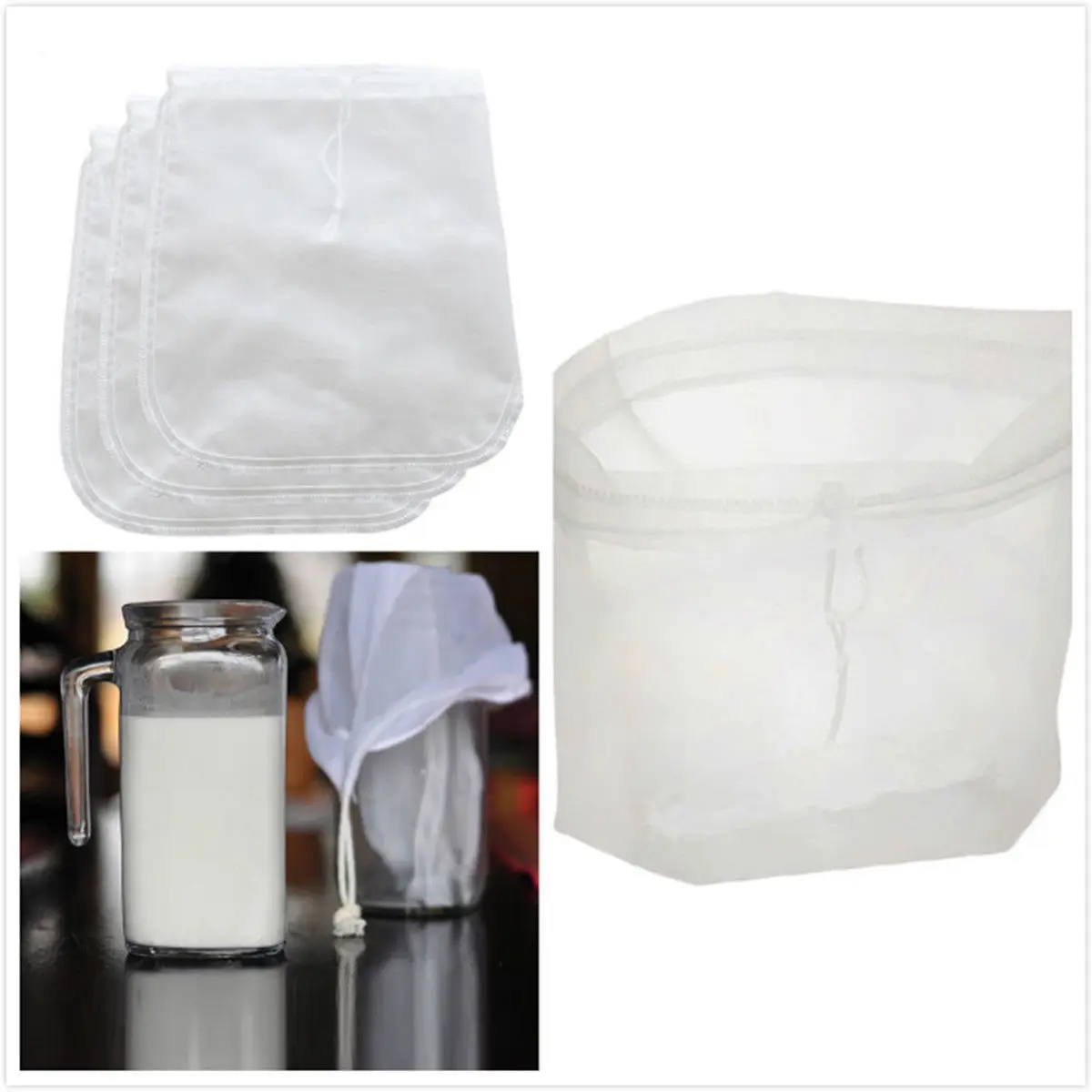 

Reusable Nut Almond Milk Filter Bag Tea Coffee juices Strainer Cheese Nylon Mesh Cloth Filters Bag 30 x 30cm