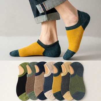 

Men's patchwork cotton bottom deodorant boat socks Shallow mouth low cut Japanese stealth silicone non-slip men's socks