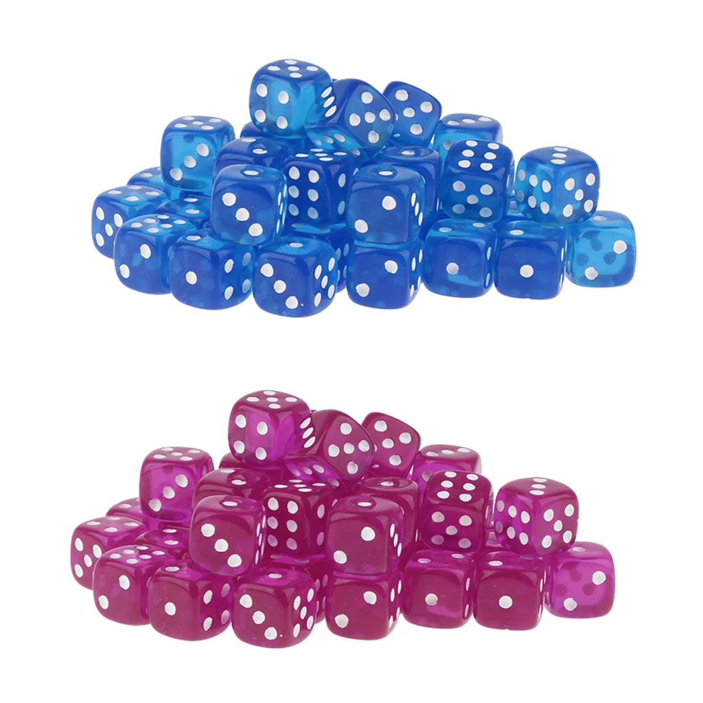 100pcs New Square 12mm Six Sided D6 Opaque Standard Game Dice 12mm Blue & Purple