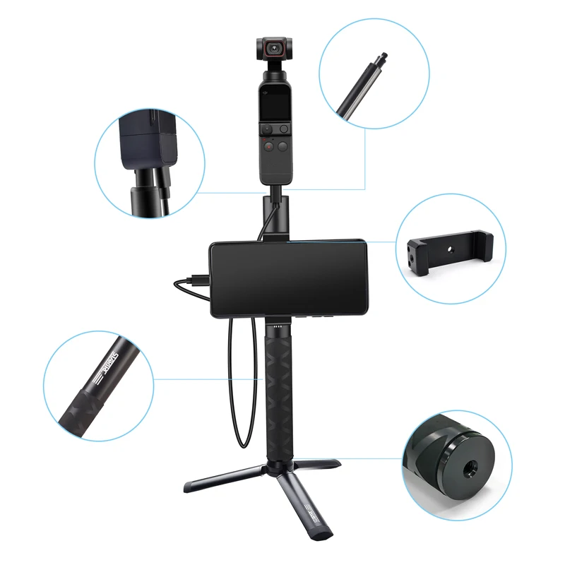 

STARTRC Aluminum alloy wire control selfie stick extension Bracket for DJI OSMO Pocket/OSMO Pocket 2/nsta360 ONE X2/FIMI PALM