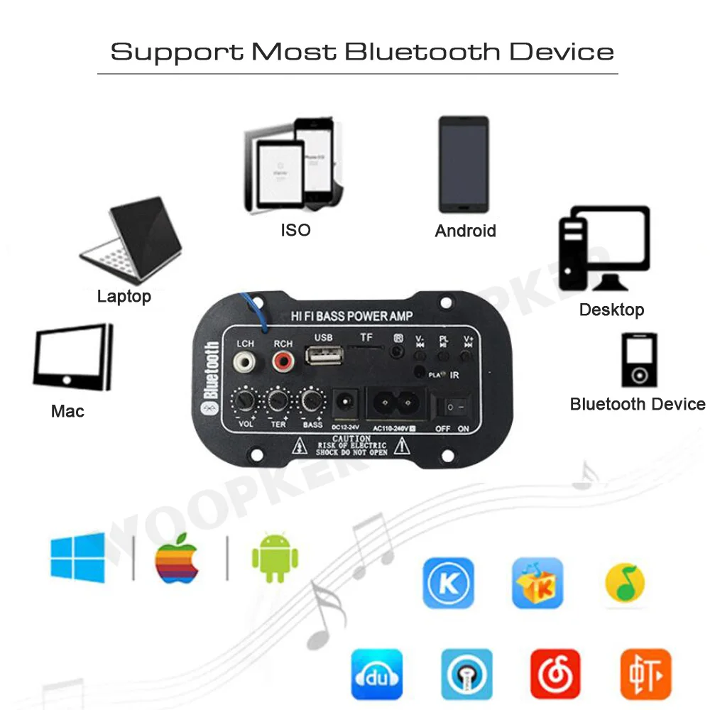 Woopker Digital Amplifier Decoder Board 25-30W Bluetooth Audio Amplifier DIY USB FM Radio TF Player Subwoofer 110V 220V - 2