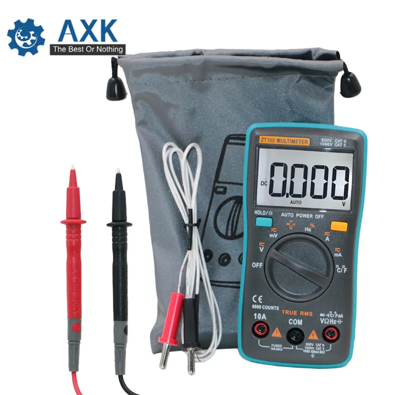 AXK ZT102 мультиметр 6000 отсчетов задний светильник AC/DC Амперметр Вольтметр Ом Частота Диод температура DT525
