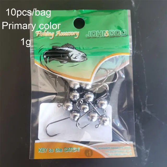 10pcs Luminous Rockfish Hook  Fishing Jigging Bait Lead Head Hook Round Head Barb Perforated Hook 1g 15g 2g 3g 5g 7g Primary color - 1g
