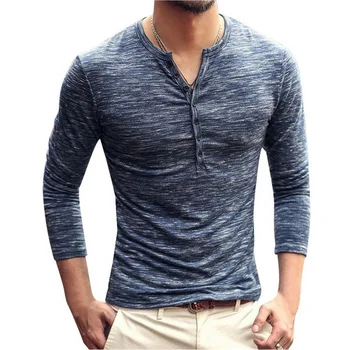 

Vogue Nice Pop Men T Shirt Tee Tops Long Sleeve Stylish Slim Button VogueT-shirt Pullovers Grey Tshirts Top Quality