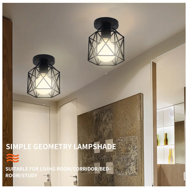 Nordic Black Wrought Iron E27 Led Ceiling Lamps For Kitchen Living Room Bedroom Study Balcony Porch Restaurant Cafe Hotel