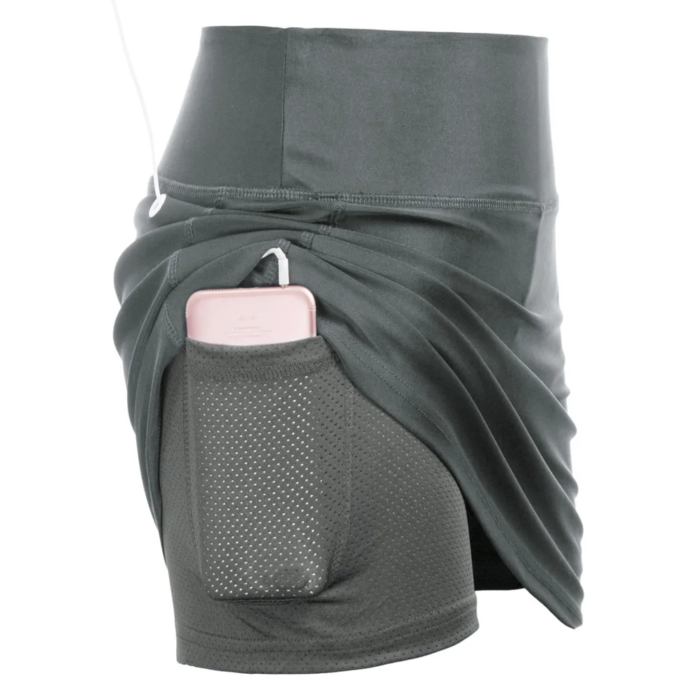 

JS Women short skirts Athletic Sports Elastic Waist Stretchy Culotte With Mesh Shorts fitness clothing