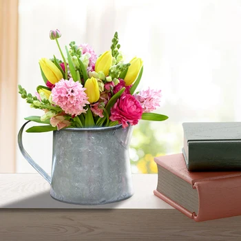 

Retro Galvanized Iron Kettle Flower Pot Home Garden Bucket Plant Planter Decor