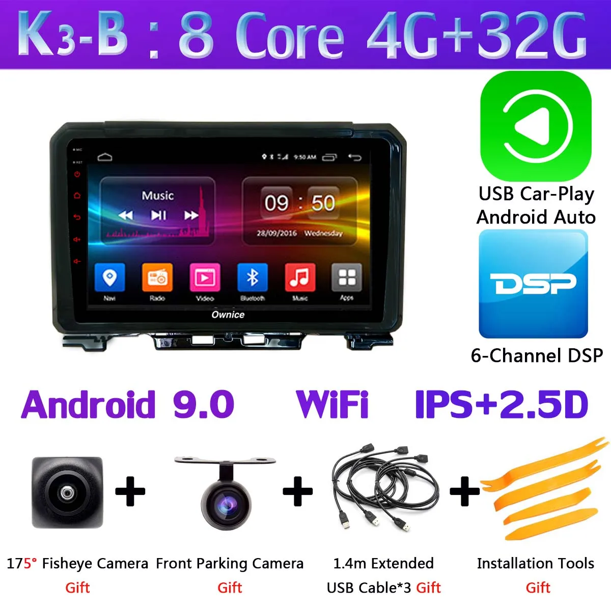 Панорамная камера 360 ° 4* камера 4G SIM Android 9,0 8 ядер 4 Гб+ 64 Гб DSP CarPlay автомобильный мультимедийный плеер для Suzuki Jimny автомагнитола gps - Цвет: K3-B-CarPlay