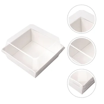 

1 Set Square Cake Packaging Boxes Thicken Boxes Food Packing Boxes with Transparent Cover (50Pcs White Paper Box 50Pcs Transpare