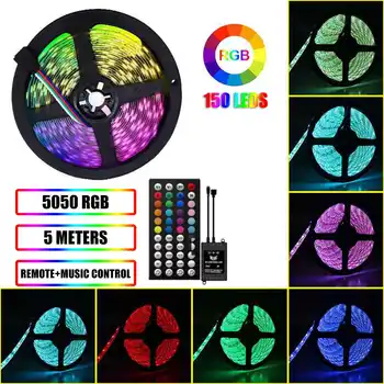 

5M 5050 RGB Music LED Strip Light 150 LEDS Waterproof/Non-waterproof+44 Keys Remote Control +Power Adapter DC12V Music Control