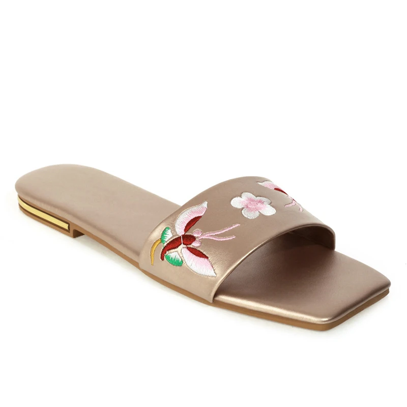  Тапочки женские уличные из микрофибры, шлепанцы, пикантные на плоской подошве, модные тапочки с квадратным носком, черные, белые, абрик…