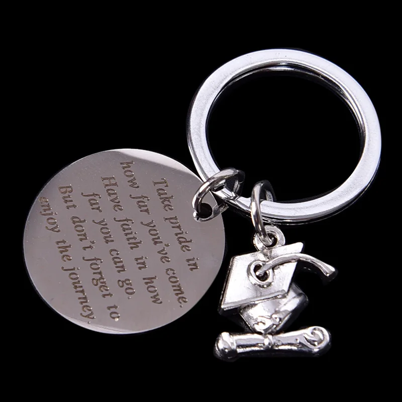 Graduation Inspirational Stainless Steel Keychain Fashion Creative Cute Metal Keychains For Women Men Jewelry Graduate Gift