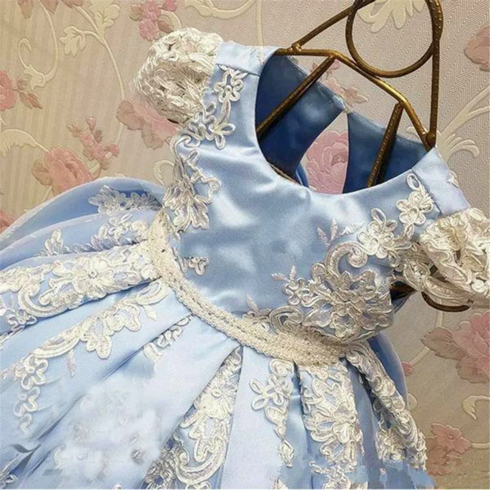 Синие Вечерние Платья с цветочным рисунком для девочек, vestido daminha пояс с жемчугом, бантом, рукавами-крылышками, кружевное платье для первого причастия