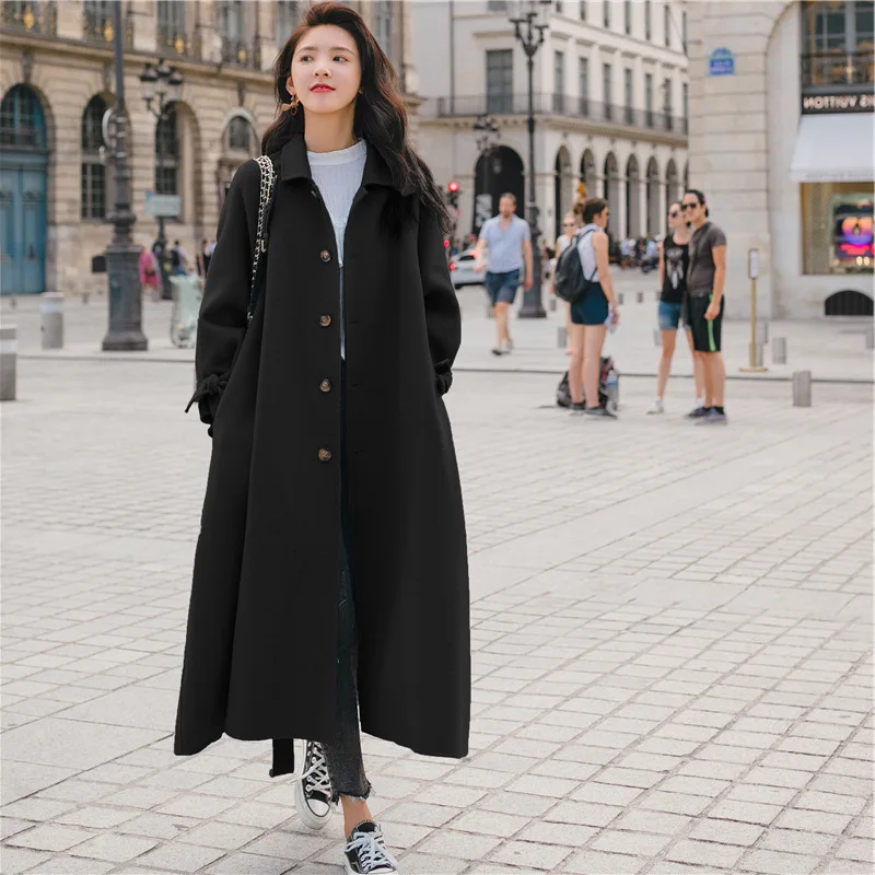 

Mid-length over-the-Knee Woolen Coat Women's Short-height Woolen Overcoat Thick Retro Slim Fit Coat Haze Blue Overcoat