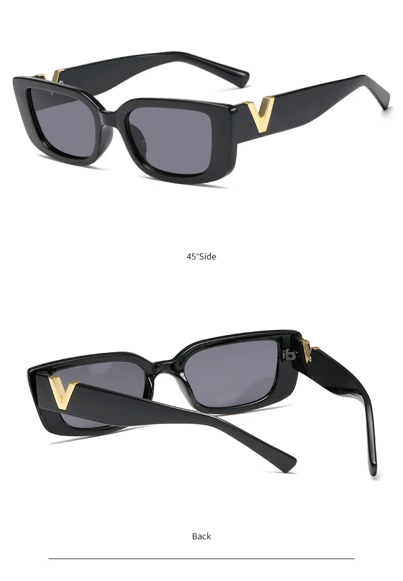 Vintage Square Sunglasses Women V Decoration Black Shades Small Frame Rectangle Glasses Brand Luxury 2021 UV400 Lens Eyewears round sunglasses