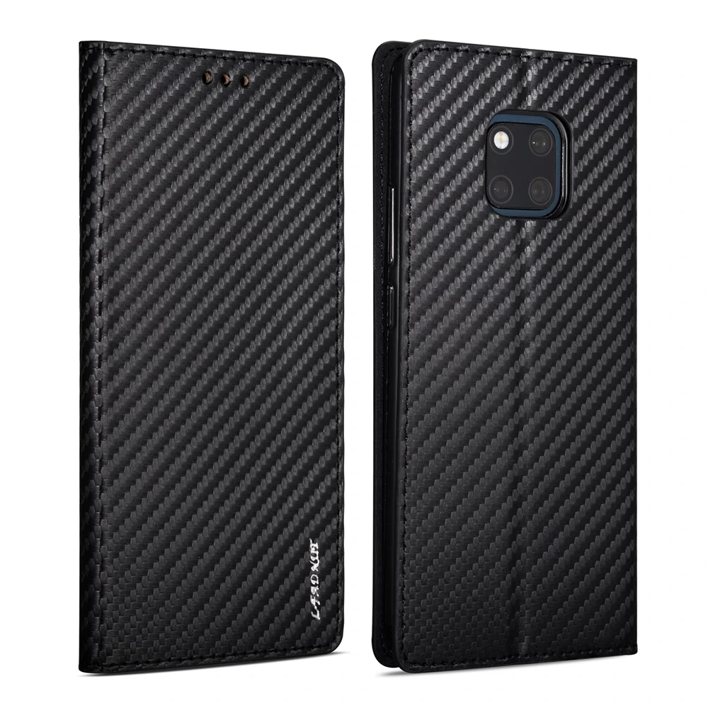 LAPOPNUT откидной бумажник из углеродного волокна, Магнитный чехол для huawei P30 mate 20 Lite P20 Pro P9 P10 mate 10 P Smart P8 Nova 4e - Цвет: Черный