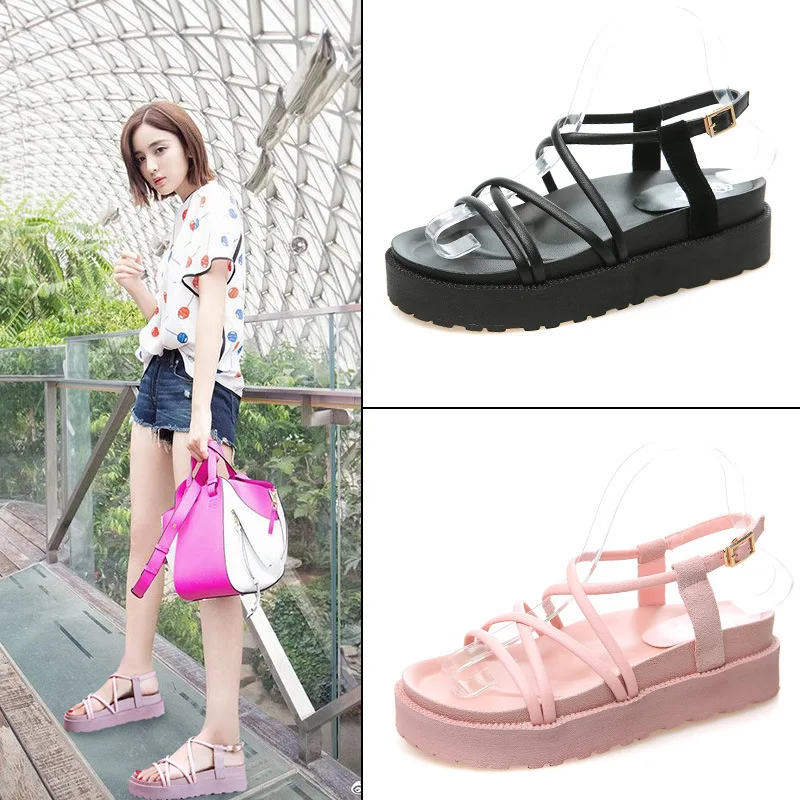 

2019 Summer New Style Sports Casual Sandals Women's Flat Korean-style Versatile Platform Fish Mouth Students Flat Sandals