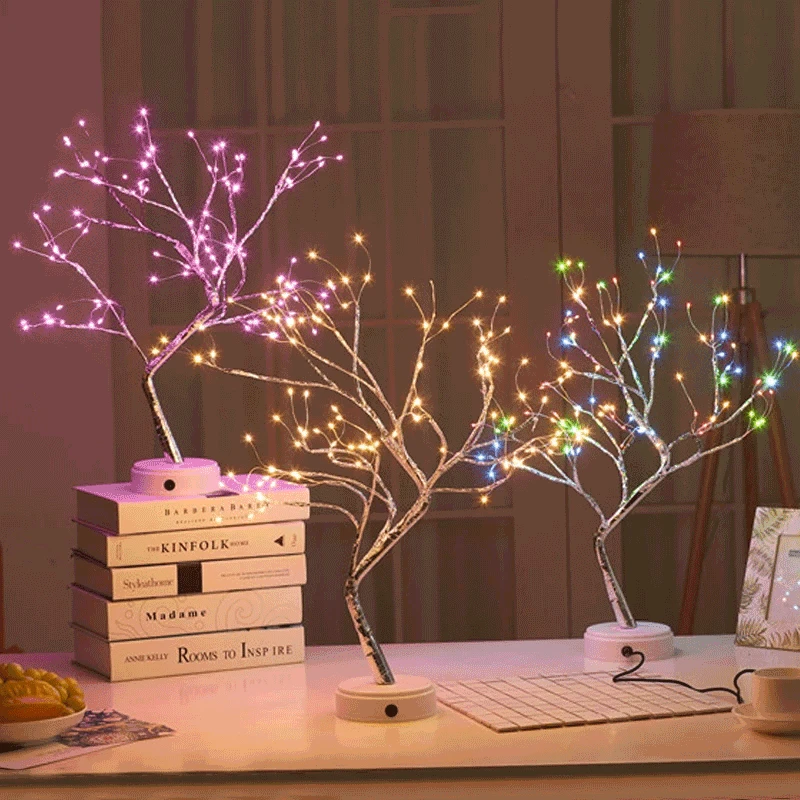 Tree Copper Wire Lights Tabletop Bonsai Night Light Lighted DIY Artificial Lamp Decoration for Home | Освещение