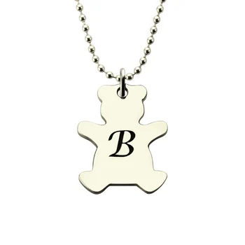 

AILIN Personalized Bear Initials Necklace MO Bear Charm Necklace in Silver Love Teddy Bear Animal Necklace Hand Stamped Jewelry