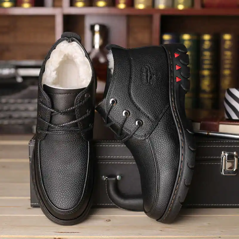 

Winter Shoes Men Fashion Men Boots Fashion Warm Winter Leather Boots Black Men's Casual Shoes Size 39-44