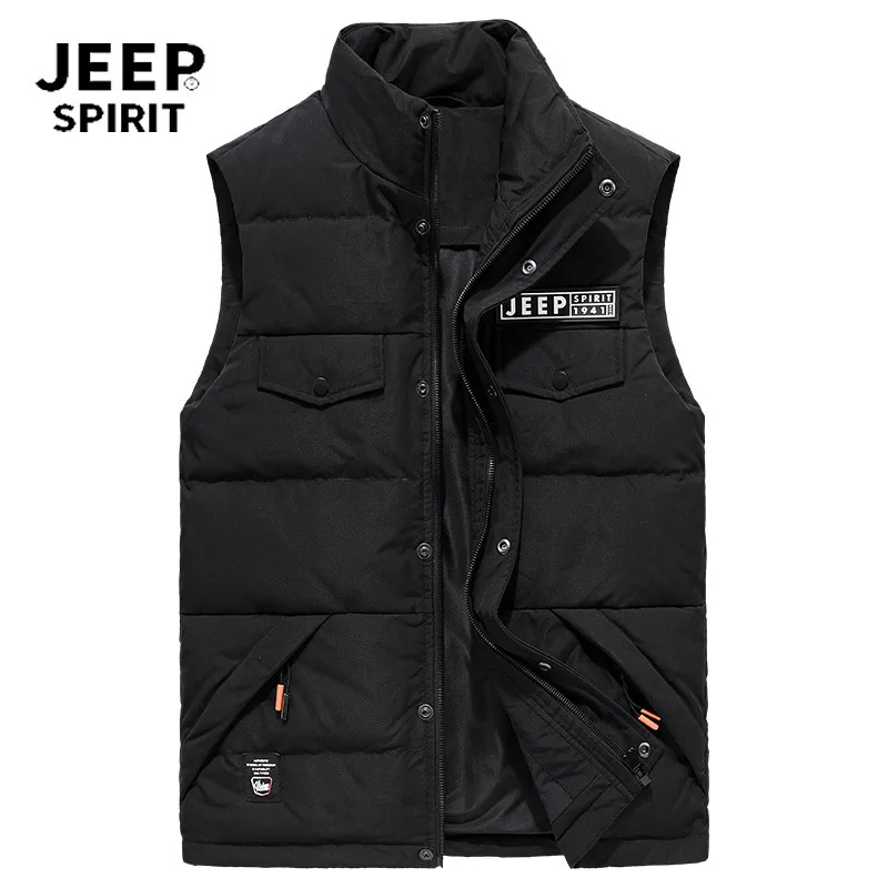 Бренд JEEP SPIRIT, мужской жилет, зимний Камуфляжный жилет без рукавов, мужской пуховик со стоячим воротником, с несколькими карманами, мужской жилет - Цвет: Черный