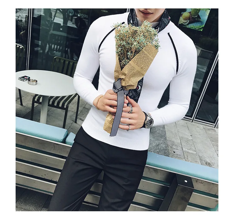 4 цвета контрастная окантовка sueter hombre slim fit полуводолазка пуловер для мужчин Vetement Homme trui heren коричневый slim fit