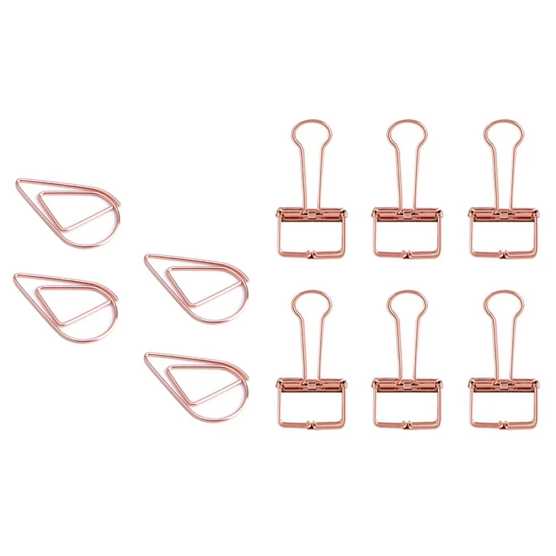 208 Pcs Rose Gold Paper Clips,200 Pcs Smooth Drop-Shaped Paper Clips for Office School Student(1 Inch / 25Mm)& 8 Pcs Binder Cli