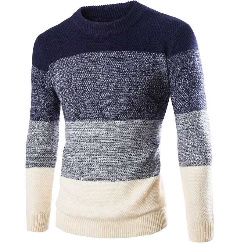 

2019 New Men's Slim Round Neck Pullover Sweater Warm Foreign Trade Sweater Cotton Blend Long Sleeve Slim Sweater