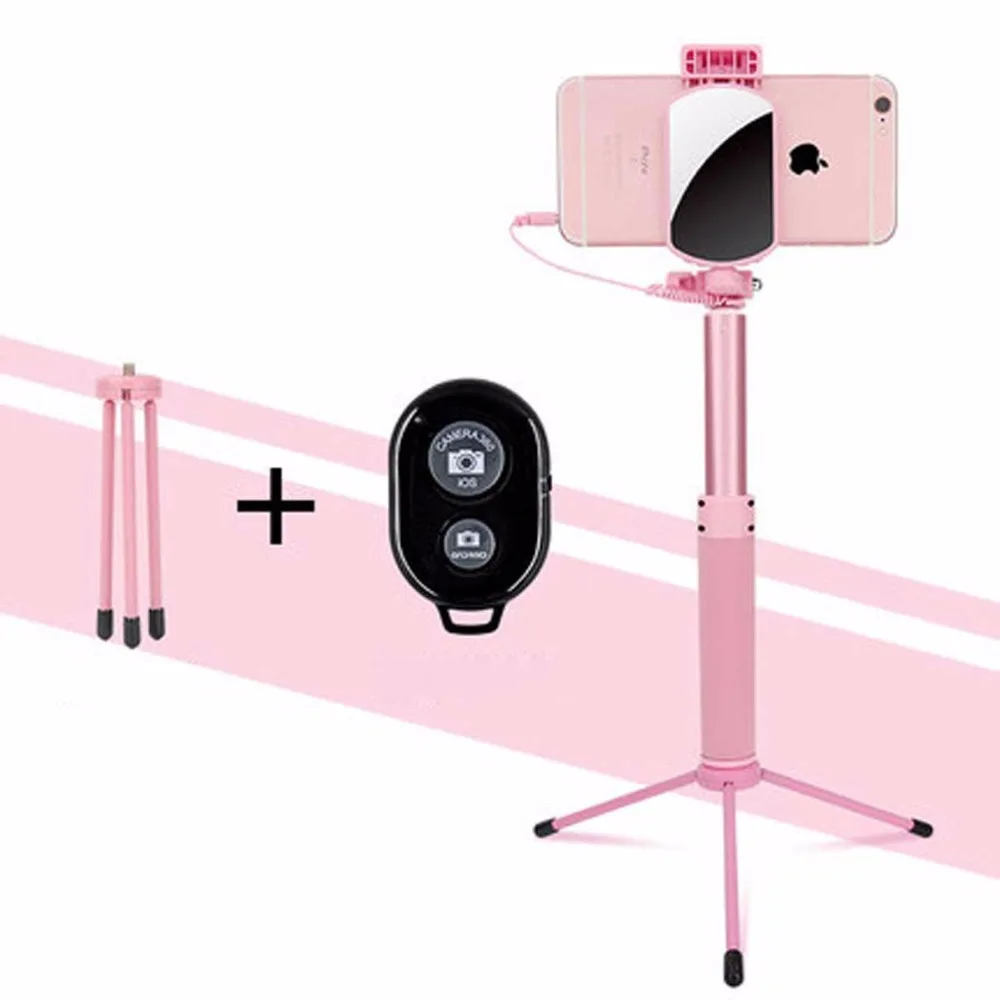 

Aluminium Alloy Wire-controlled Selfie Stick with Rear View Mirrors Bluetooth Tripod Set Factory Direct Selling