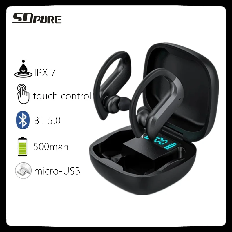 SDpure TWSBT5.0 Earphones ear hook Touch Control Wireless Headphone 9D Stereo Sports Waterproof Earbuds Headsets With Microphone |