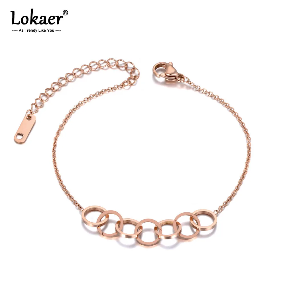 Lokaer титановые браслеты из нержавеющей стали Bohemia 7 круг для женщин девушек цепь из розового золота и ювелирные изделия с бриллиантами B19115