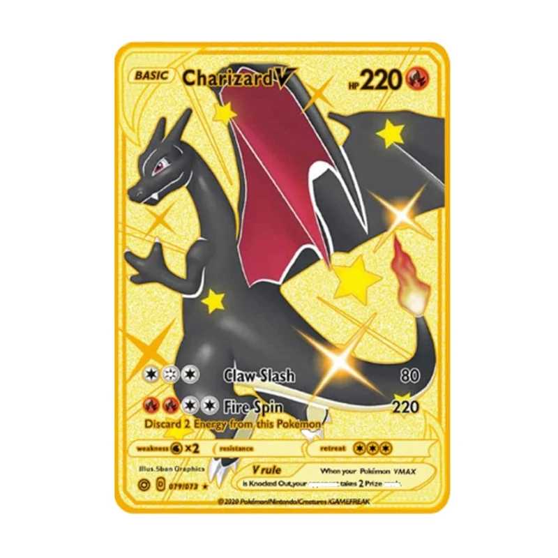 New Pokemon English Charizard Vmax Mewtwo Gx Shiny Gold Metal Card Game Team Fighting Ordering Series Child Christmas Gift Game Collection Cards Aliexpress