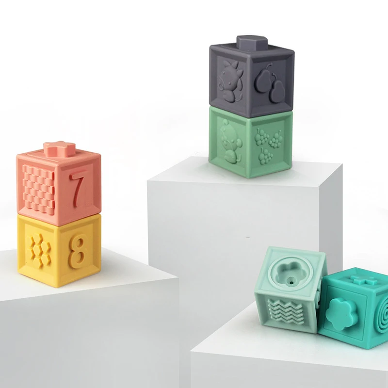 12 шт./компл. Детские хватать игрушки строительные блоки 3D сенсорный экран руки и пушистыми помпонами для малышей массажные с резиновым покрытием Прорезыватели для зубов резиновые игрушки для ванной мяч надувные игрушки