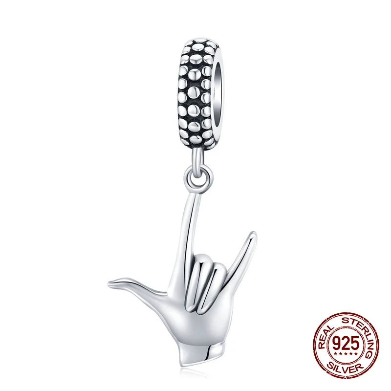 2020 Hot Sale 925 Sterling Silver Sign of the horns Woman Necklace Pendant fit bangle Beads Bracelet Charm Jewelry Making Gift | Украшения