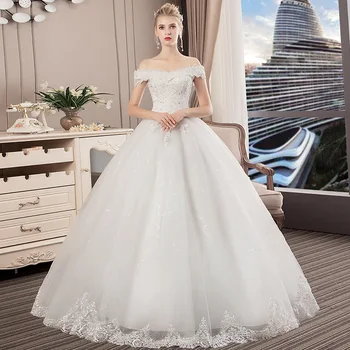 

Robe De Princess 2020 New Off The Shoulder Boat Neck Simple Wedding Dress Beautiful Lace Applique Custom Made Princess Ball Gown