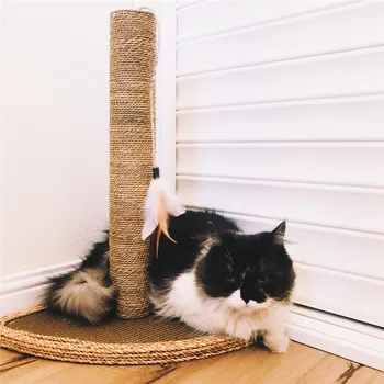 

Teasing Toy For Cat Sisal Scratcher With Feather Scratching Sisal Post Wooden Cat Tree Climing Scratch Pad Sisal Cat Toys