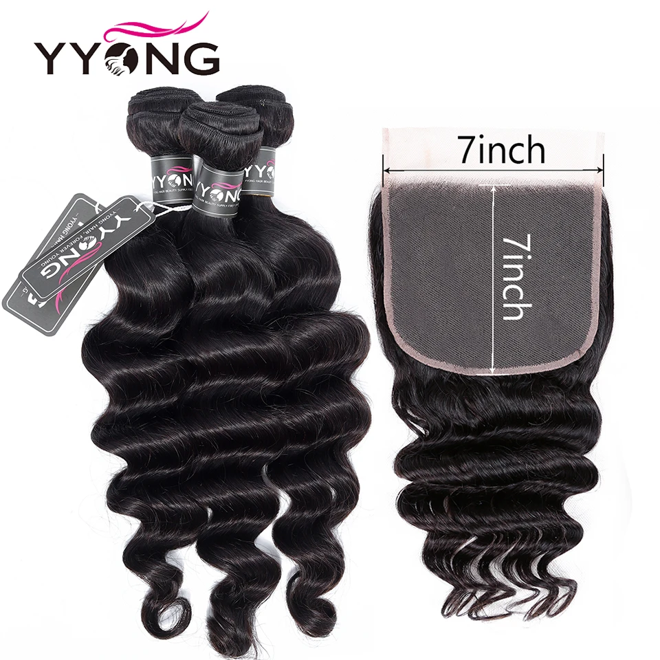 YYONG 7x7 Пучков индийских волос Remy свободные глубокие волнистые пучки с закрытыми