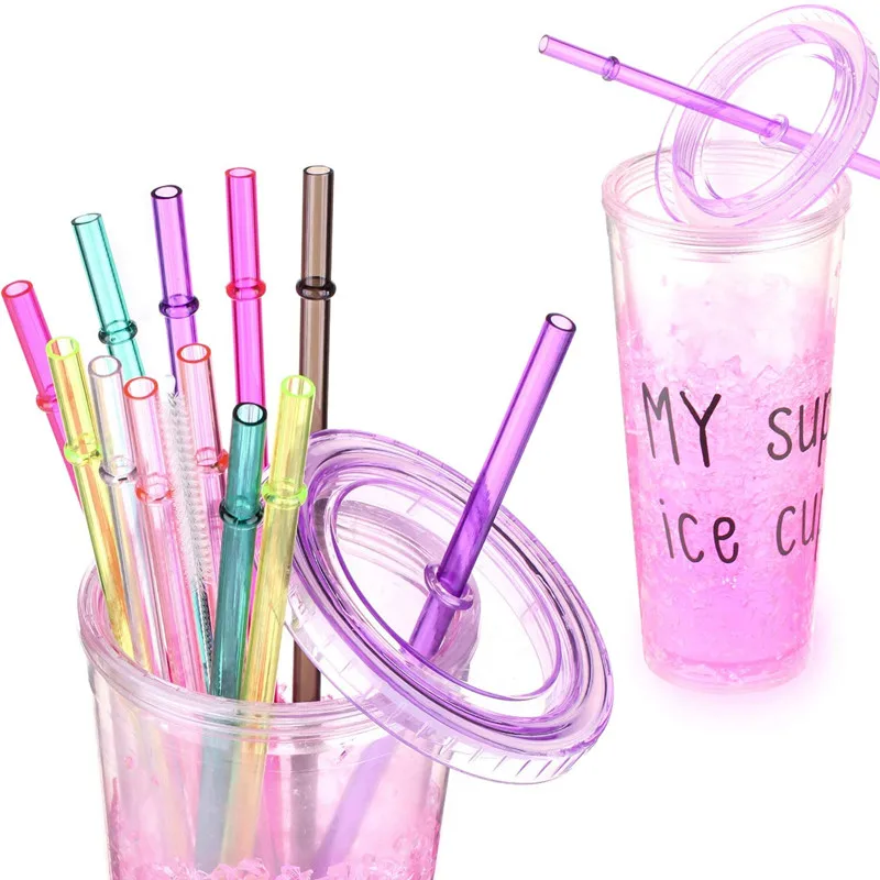 20 Pieces Reusable Drinking Straws Colorful Plastic Straws Clear Glitter  Unbreakable Straw with Cleaning Brush for Party 9inch - AliExpress