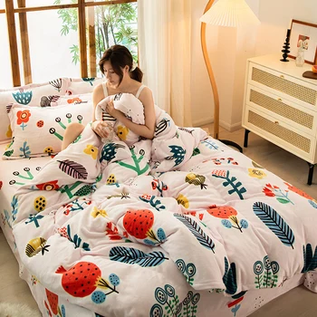 

Fleece warm winter bedding 2020 new duvet cover set flannel fleece bed flat sheet 3/ 4pcs home bedclothes caroset bed linen set