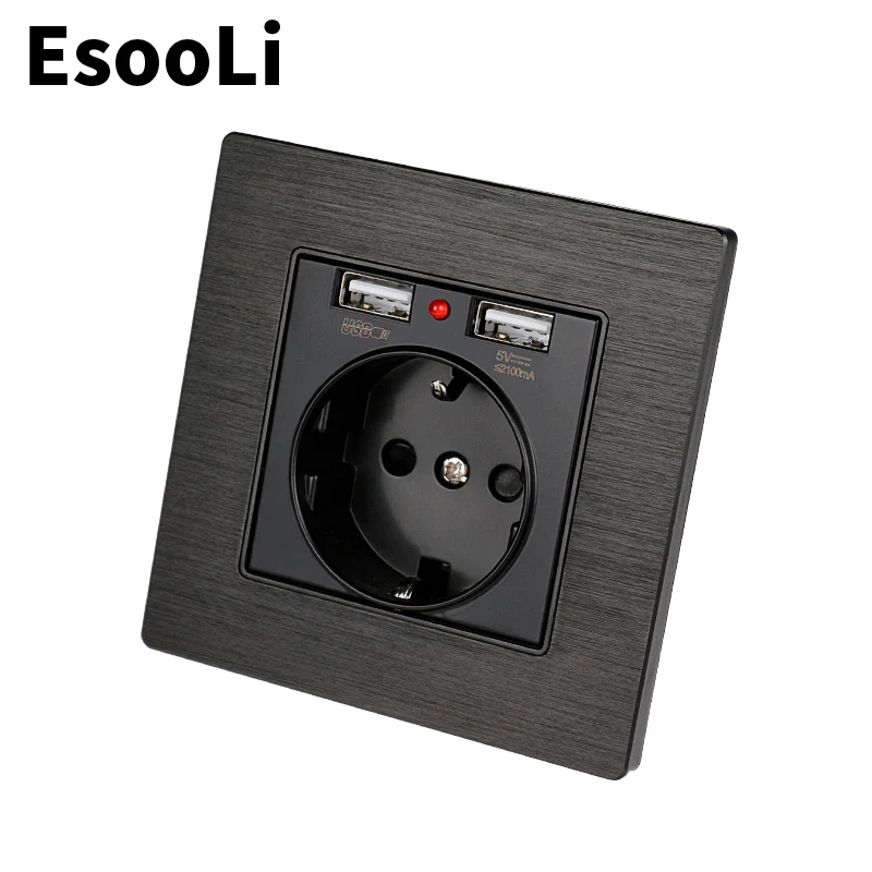 EsooLi черная алюминиевая металлическая панель с двойным usb портом для зарядки 2.1A 16A