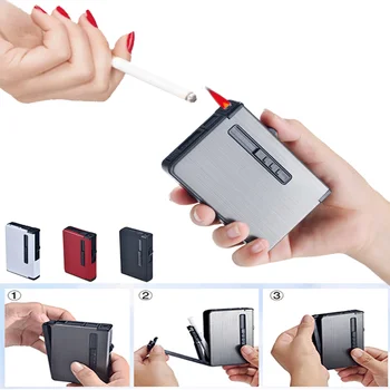 

USB Lighter Smoking Accessories 9 packs Portable Metal Cigarette Case Alloy Cigarettes Case Windproof Creative Fuel Automatic