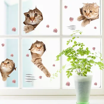 

European View Sk7116 3d Simulation Kitten Wall Sticker Children's Room Glass Bedroom Cartoon Background Decorative Sticker