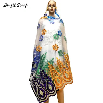 

New African Women Scarfs Big embroidery scarf with beads big size net scarf for shawls wraps BF-126
