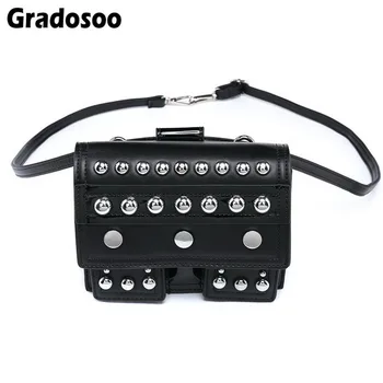 

Gradosoo Vintage Rivet Women Waist Bags PU Leather Money Belt Bag Travel Bumbag Waist Pouch Fanny Pack Belt Bag Female LBF352
