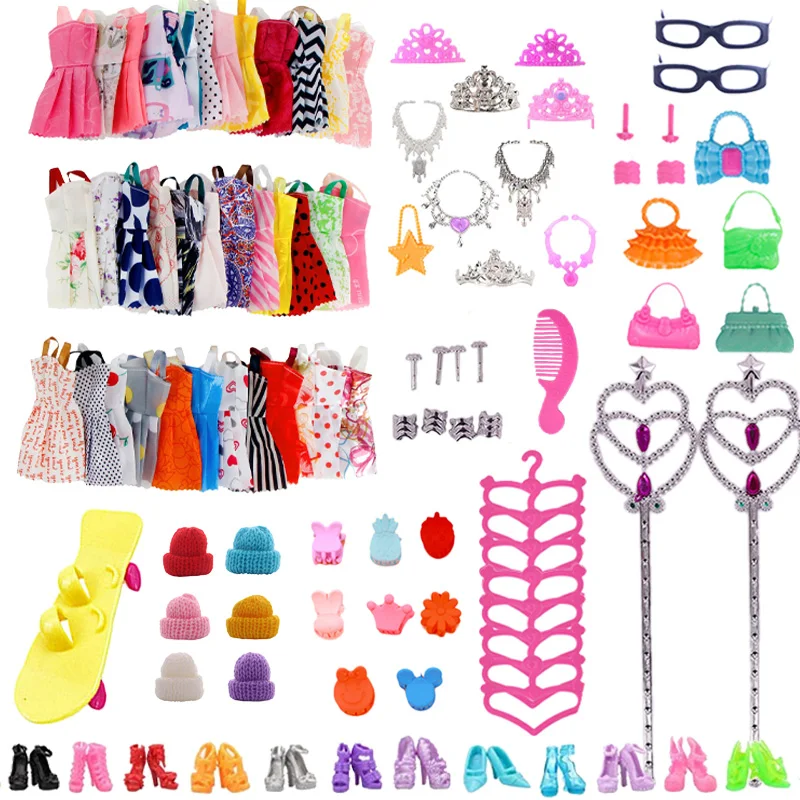 85pcs/set Barbie Doll Vestidos Shoesjewellery Roupas Acessórios Vestir-se  Jogo