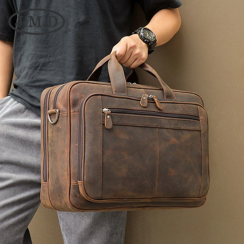 J.M.D 100% maletín de café de cuero genuino para bolso ordenador portátil bolsa de negocios para hombre|Carteras| - AliExpress