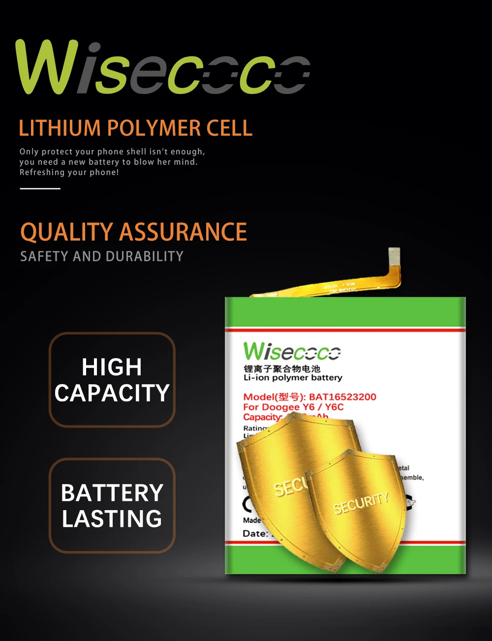Wisecoco 2 шт. BAT16523200 4150 мАч встроенный аккумулятор Для Doogee Y6 Y6C MTK6750 Восьмиядерный аккумулятор для телефона Замена+ номер отслеживания