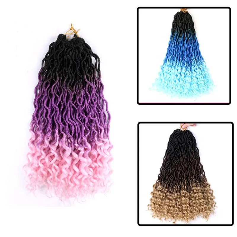 

Goddness Faux Locs Curly Ends Crochet Braids Hair 18 " Heat Resistant Curly Faux Locs Ombre Synthetic Dreadlocks Hair Extensions